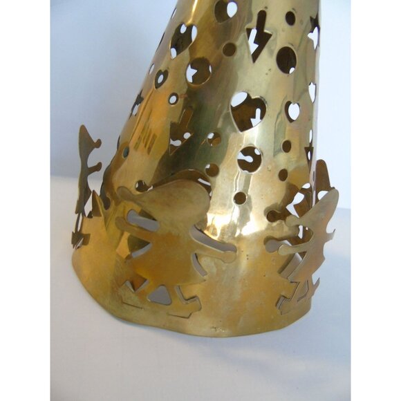 Vtg Brass Christmas Tree Six "Pushed Out" Children Star Topper Cut Our Circles - Picture 2 of 4